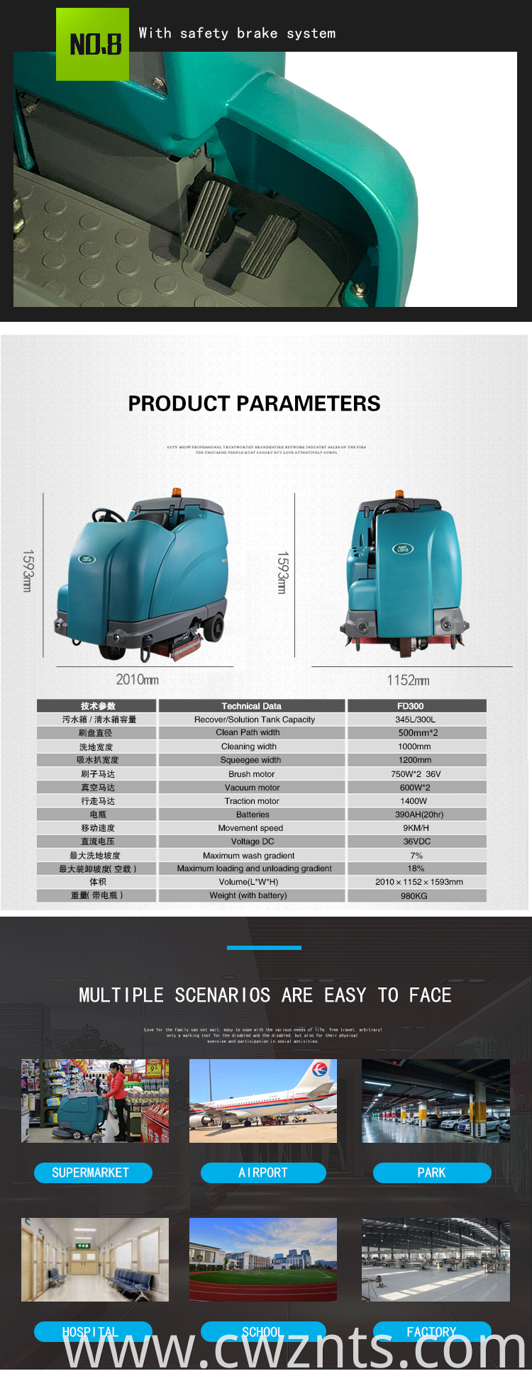 Big capacity ride on Battery Operated Commercial floor cleaning machine